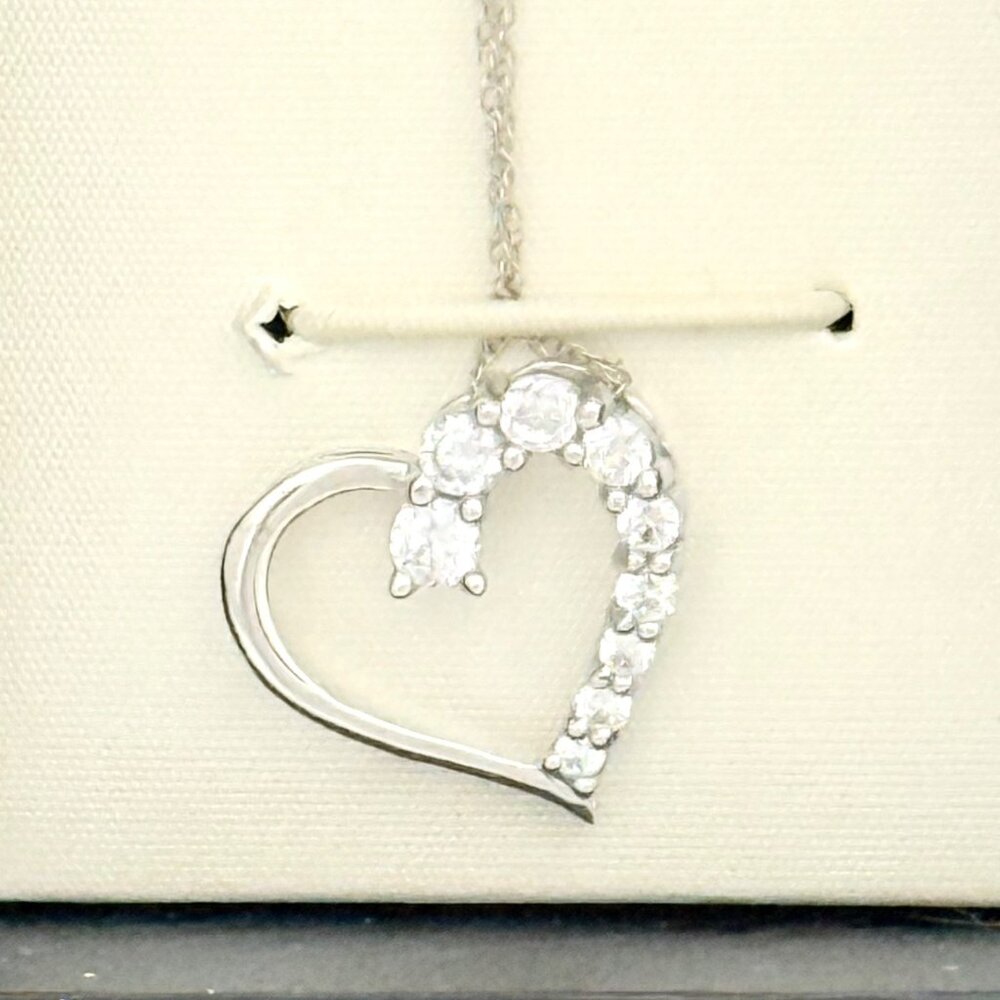 Vintage Dolce Vita 10k White Gold Heart Necklace w/CZs - 18" Chain